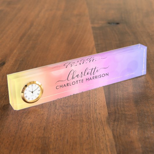 モノグラムモダンスカラフルパークル学校事務所 デスクネームプレート (側面)