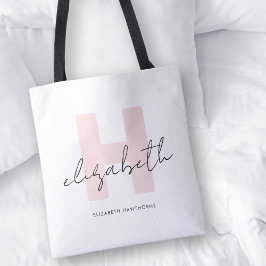 モノグラムモダンスガーリークリプト赤面ピンクイニシャル トートバッグ