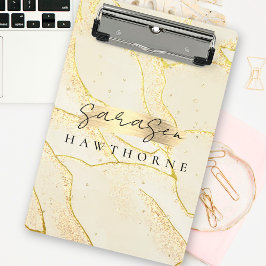 モノグラムモダンスクリプエレガントトアイボリー金箔 ミニクリップボード