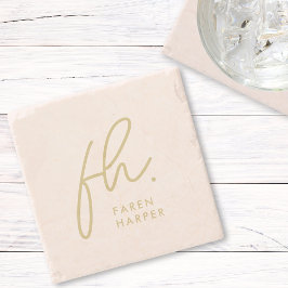 モノグラムモダンスクリプエレガントト赤面ピンク金ゴールド ストーンコースター