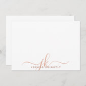 モノグラムモダンスクリプトイニシャルテラコッタ ノートカード (正面/裏面)