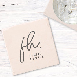 モノグラムモダンスクリプトエレガント赤面ピンク ストーンコースター