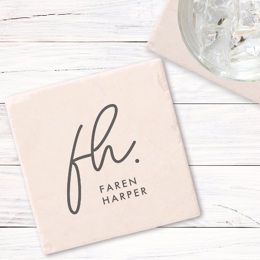 モノグラムモダンスクリプトエレガント赤面ピンク ストーンコースター