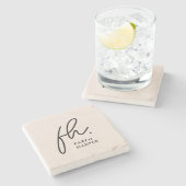 モノグラムモダンスクリプトエレガント赤面ピンク ストーンコースター (横)