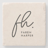 モノグラムモダンスクリプトエレガント赤面ピンク ストーンコースター (正面)