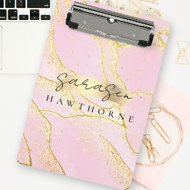 モノグラムモダンスクリプトシックガーリーピンクゴールドフォイル ミニクリップボード