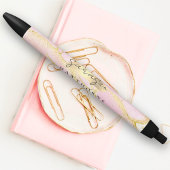 モノグラムモダンスクリプトシックガーリーピンクゴールドフォイル 黒ボールペン