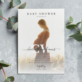 モノグラムモダンスクリプトフォトベビーシャワー 招待状