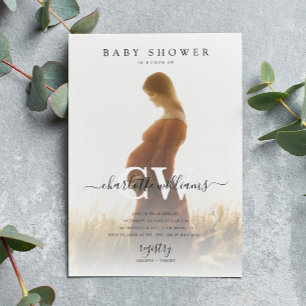 モノグラムモダンスクリプトフォトベビーシャワー 招待状