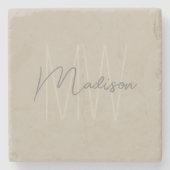 モノグラムモダンスクリプトベージュ ストーンコースター (正面)