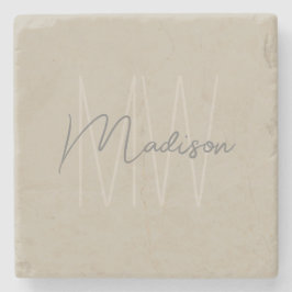 モノグラムモダンスクリプトベージュ ストーンコースター