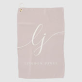 モノグラムモダンスクリプト名エレガントPink ゴルフタオル (正面)
