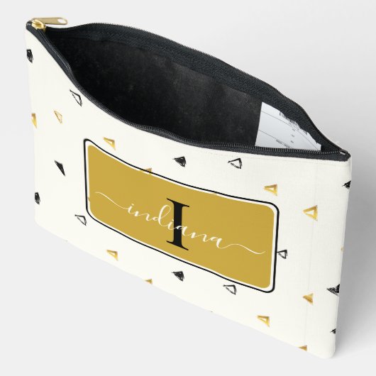 モノグラムモダンスクリプト抽象芸術パターカスタムン アクセサリーポーチ (見開き)
