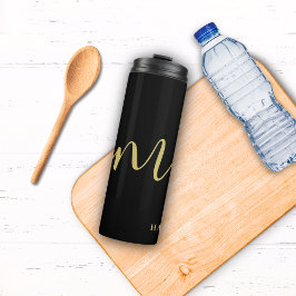 モノグラムモダンスクリプト書道ブラック金ゴールド名 タンブラー