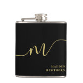 モノグラムモダンスクリプト書道ブラック金ゴールド名 フラスク (正面)