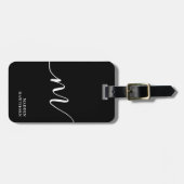 モノグラムモダンスクリプト書道ブラック ラゲッジタグ (正面横)