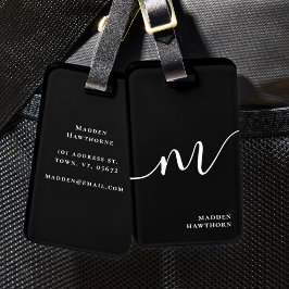 モノグラムモダンスクリプト書道ブラック ラゲッジタグ