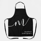 モノグラムモダンスクリプト書道白黒 エプロン (正面)