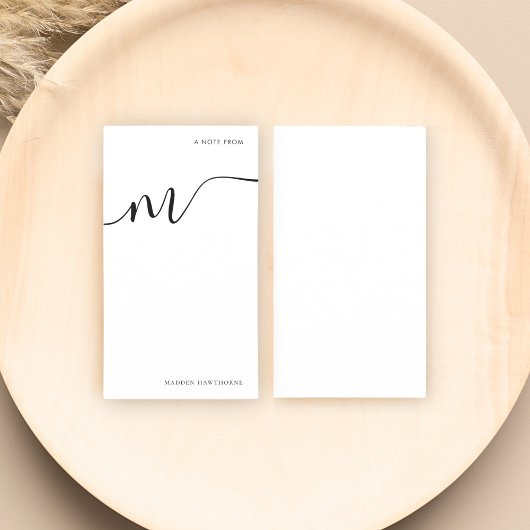 モノグラムモダンスクリプト書道白黒 ノートカード