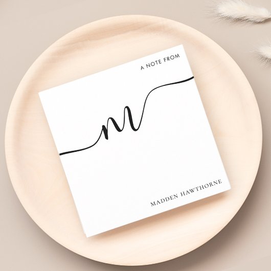 モノグラムモダンスクリプト書道白黒 ノートカード