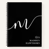 モノグラムモダンスクリプト書道白黒 ノートブック (正面)
