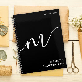 モノグラムモダンスクリプト書道白黒 プランナー手帳