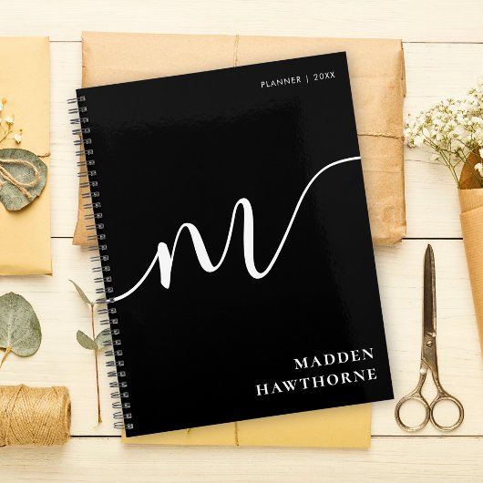 モノグラムモダンスクリプト書道白黒 プランナー手帳