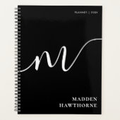 モノグラムモダンスクリプト書道白黒 プランナー手帳 (正面)