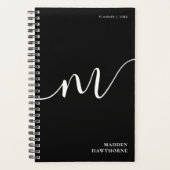 モノグラムモダンスクリプト書道白黒 プランナー手帳 (正面)