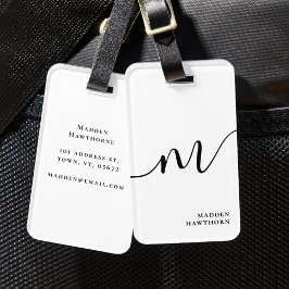 モノグラムモダンスクリプト書道白黒 ラゲッジタグ