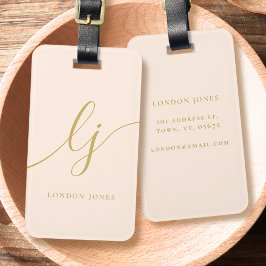 モノグラムモダンスクリプト書道赤面ピンク金ゴールド ラゲッジタグ