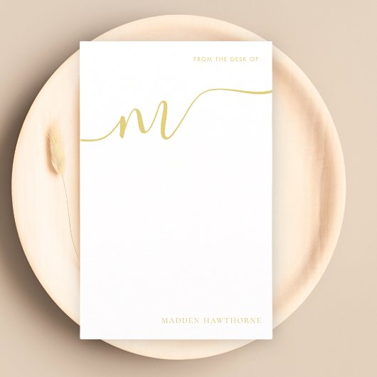 モノグラムモダンスクリプト書道金ゴールドノート紙 便箋