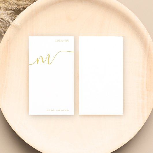 モノグラムモダンスクリプト書道金ゴールド名 ノートカード