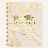 モノグラムモダンスクリプト赤面ピンクゴールドフォイル ノートブック (正面)