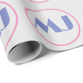 モノグラムモダンスタイリッシュブルーイニシャル文字グレー ラッピングペーパー (ロールコーナー)