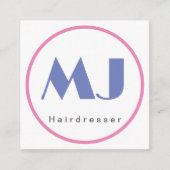 モノグラムモダンスタイリッシュブルーホワイトヘアードレッサー エンクロージャーカード (正面)