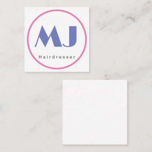 モノグラムモダンスタイリッシュブルーホワイトヘアードレッサー エンクロージャーカード (正面/裏面)