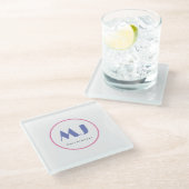 モノグラムモダンスタイリッシュブルーホワイトヘアードレッサー ガラスコースター (アングル)