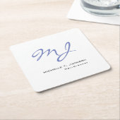 モノグラムモダンスタイリッシュブルーホワイトヘアードレッサー スクエアペーパーコースター (アングル)