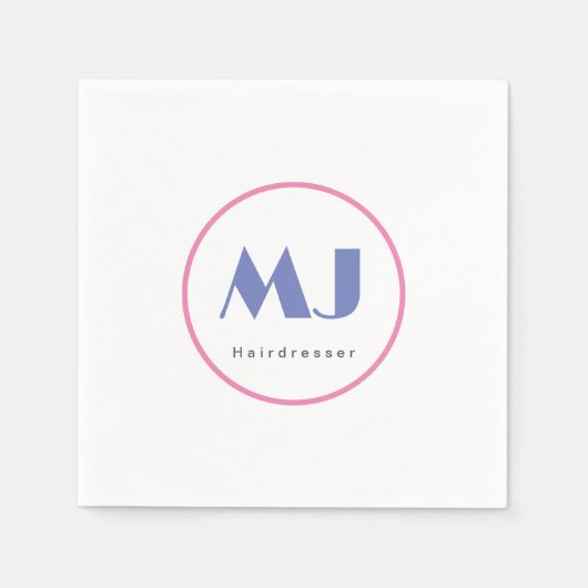 モノグラムモダンスタイリッシュブルーホワイトヘアードレッサー スタンダードカクテルナプキン (正面)