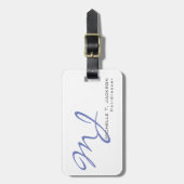 モノグラムモダンスタイリッシュブルーホワイトヘアードレッサー ラゲッジタグ (正面縦)