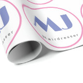 モノグラムモダンスタイリッシュブルーホワイトヘアードレッサー ラッピングペーパー (ロールコーナー)