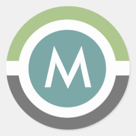 モノグラムモダンステッカー – グレー/緑 ラウンドシール