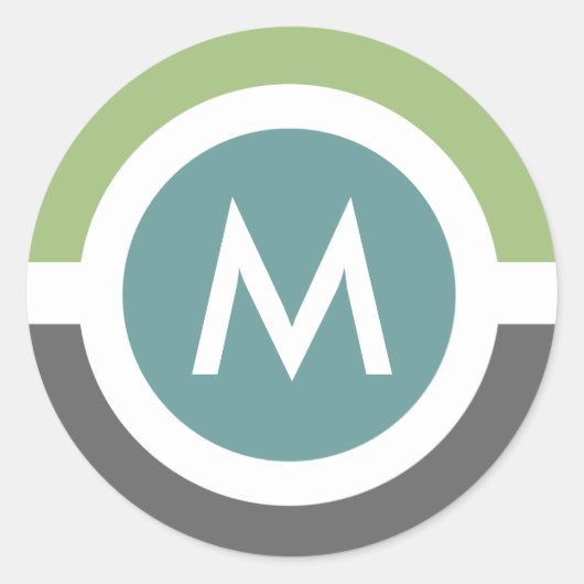 モノグラムモダンステッカー – グレー/緑 ラウンドシール (正面)