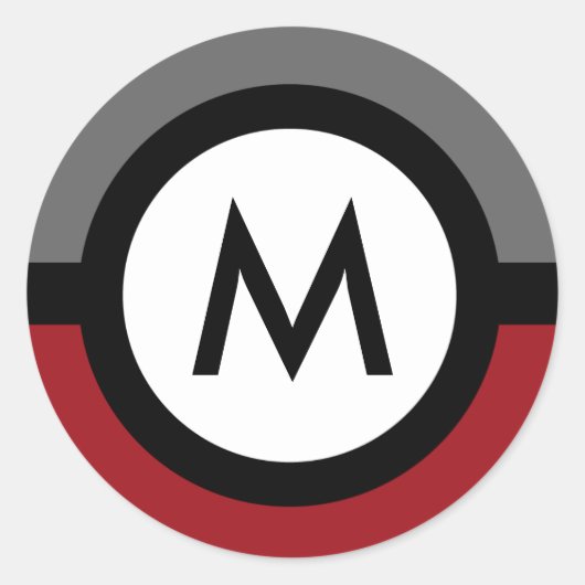 モノグラムモダンステッカー – ブラック/レッド/グレー ラウンドシール (正面)