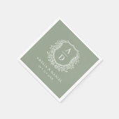 モノグラムモダンス結婚セージ緑のクレスト スタンダードカクテルナプキン (角)