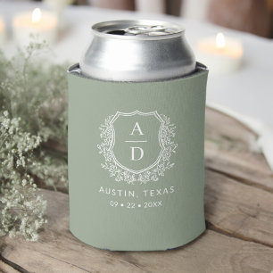 モノグラムモダンス結婚セージ緑のクレスト 缶クーラー