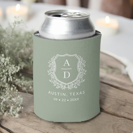 モノグラムモダンス結婚セージ緑のクレスト 缶クーラー