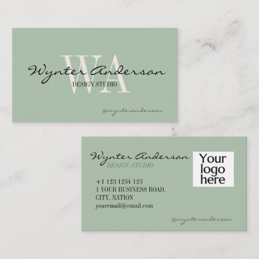 モノグラムモダンセージ最小カスタム主義ロゴ名 名刺 (正面/裏面)