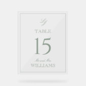 モノグラムモダンセージ結婚グリーンのテーブル番号 アクリルサイン (正面)